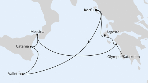Routenkarte: Mittelmeerinseln ab Korfu