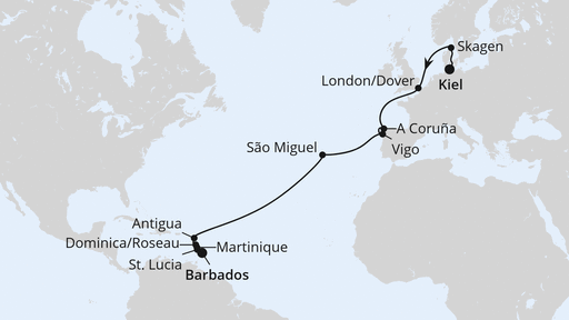 Von Kiel über die Azoren nach Barbados