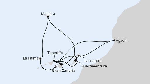 Routenkarte: Kanaren, Madeira & Marokko