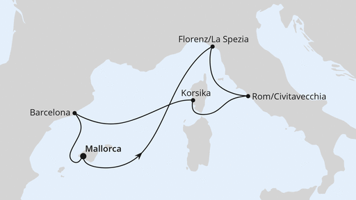 Routenkarte: Mediterrane Schätze mit Korsika ab Mallorca