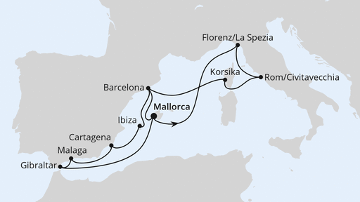 Routenkarte: Große Mittelmeer-Reise ab Mallorca 2